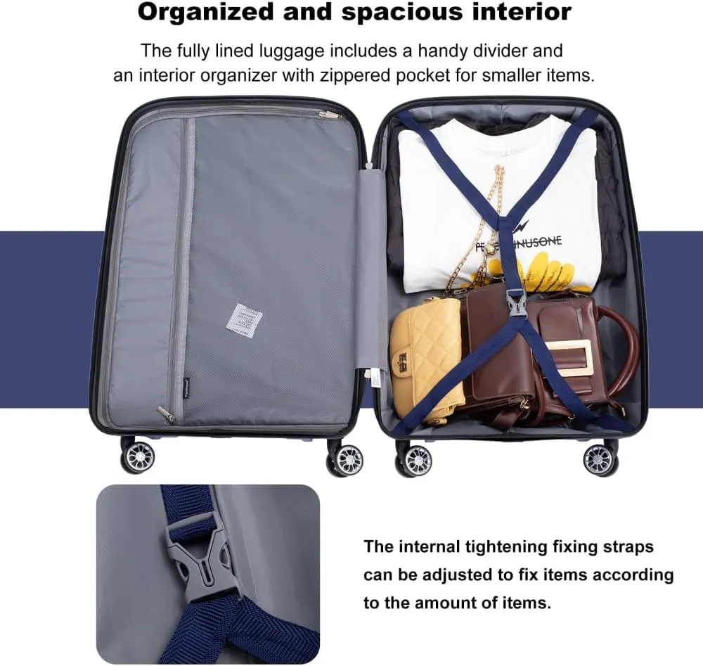 3-Piece Hardshell Luggage Set (20"/24"/28") - Lightweight PP Suitcases with Lock & 360° Spinner Wheels - Expandable Carry-On & Checked Luggage (Navy   Polypropylene)
