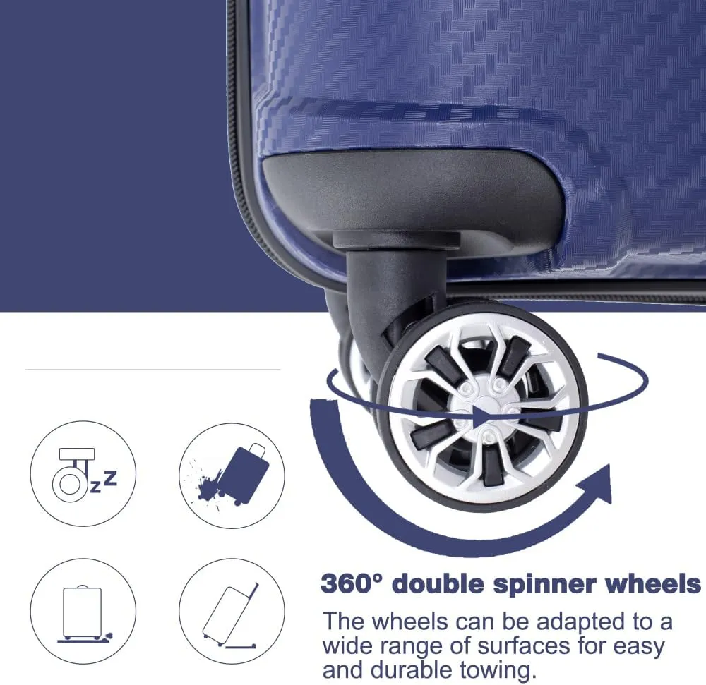 3-Piece Hardshell Luggage Set (20"/24"/28") - Lightweight PP Suitcases with Lock & 360° Spinner Wheels - Expandable Carry-On & Checked Luggage (Navy   Polypropylene)