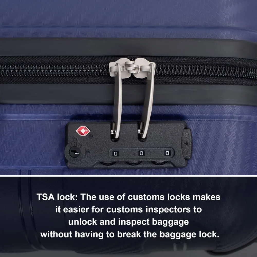 3-Piece Hardshell Luggage Set (20"/24"/28") - Lightweight PP Suitcases with Lock & 360° Spinner Wheels - Expandable Carry-On & Checked Luggage (Navy   Polypropylene)