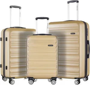 3 Pieces Expandable Luggage Set with Spinner Wheels and TSA Lock, Hardside Suitcases for Travel, Hardshell Luggage Sets, 20", 24", 28", Champagne