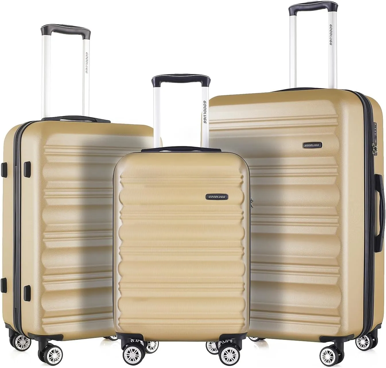 3 Pieces Expandable Luggage Set with Spinner Wheels and TSA Lock, Hardside Suitcases for Travel, Hardshell Luggage Sets, 20", 24", 28", Champagne