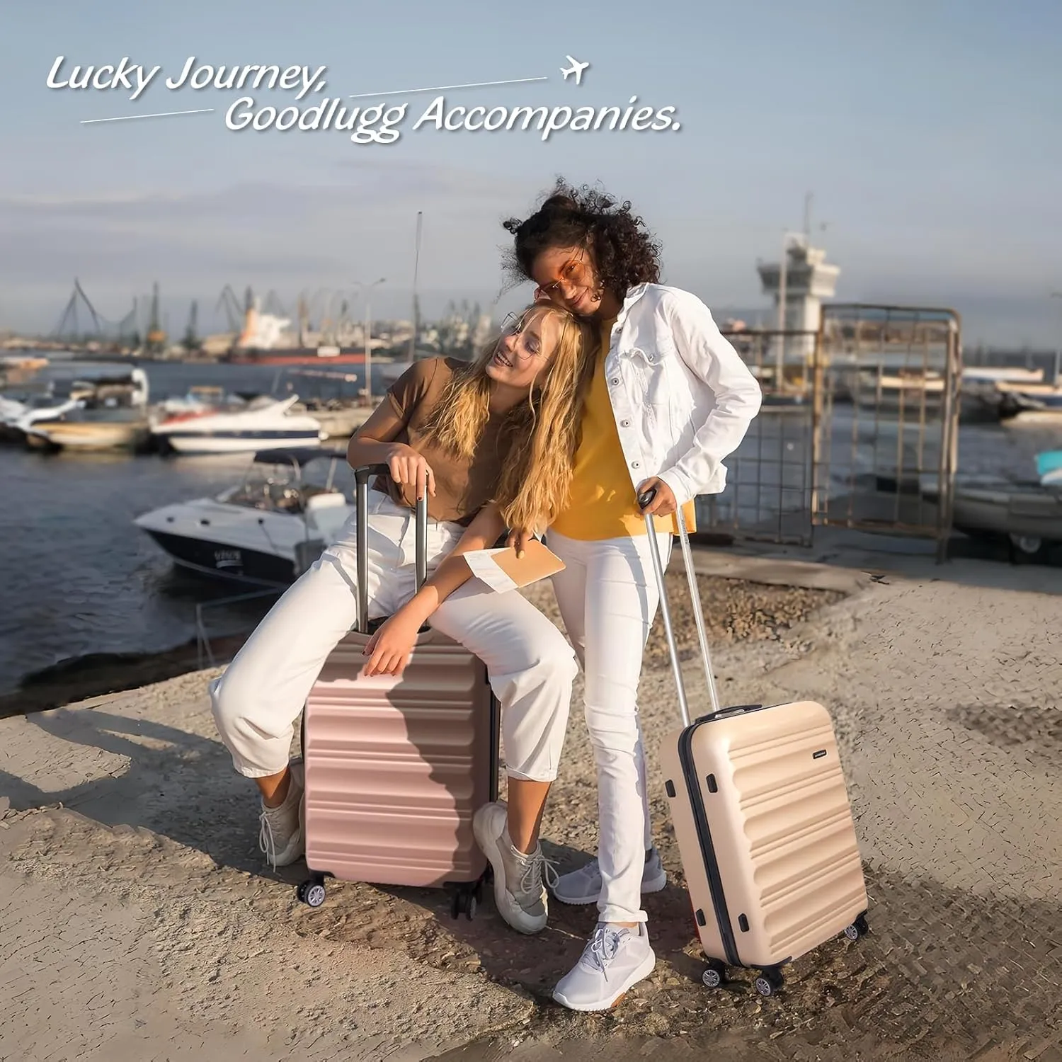 3 Pieces Expandable Luggage Set with Spinner Wheels and TSA Lock, Hardside Suitcases for Travel, Hardshell Luggage Sets, 20", 24", 28", Champagne
