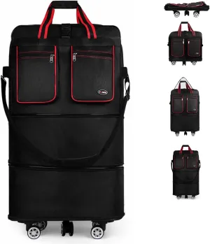 30''36''40''Rolling Duffle Bag with Wheels,Expandable Duffle Bag for Travel for Men Women,Foldable#36''Black-Red
