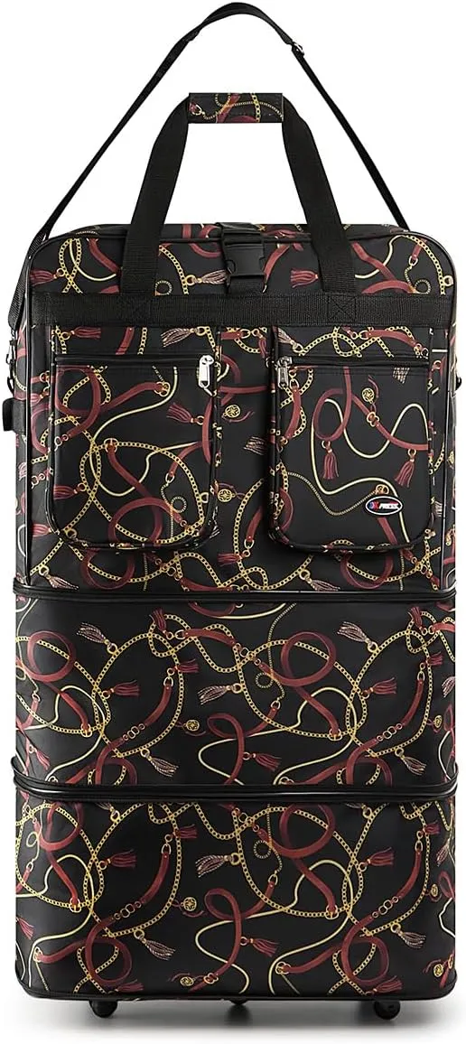 30''36''40''Rolling Wheeled Duffel Bag Suitcases with Wheels Expandable Foldable Luggage Bag Rolling Travel Bag Duffel Bag for Men Women Waterproof Suitcase-Weekend Bags#Chain,30