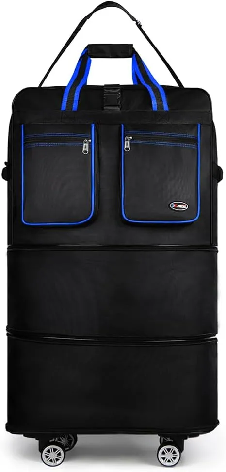 30''Rolling Duffle Bag with Wheels-Expandable Duffle Bag for Travel-Waterproof Suitcase-Weekend Bags#Black-Blue