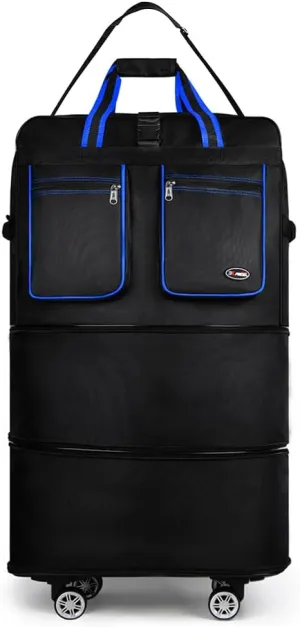 30''Rolling Duffle Bag with Wheels-Expandable Duffle Bag for Travel-Waterproof Suitcase-Weekend Bags#Black-Blue