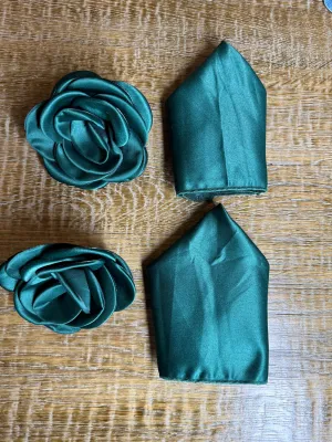 3D Corsage Flower, Pocket Sqaure, His, Hers, 2 piece set, Corsage, Bridal, Clothing, Dress, Hat, FAN Design, FAN Collection, Bottle Green