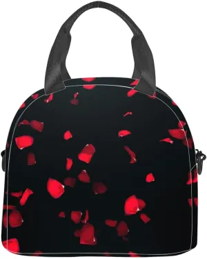 3D render Flying petals roses an black Insulated Adult Lunch Bag with Shoulder Strap for Women Lightweight Reusable Portable Freezable Lunch Tote Bag for Work Picnic