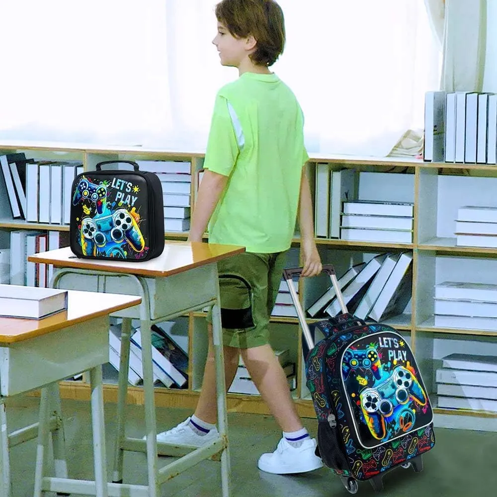 3PCS Rolling Backpack for Girls and Boys， Kids Unicorn Dinosaur Wheeled Bookbag