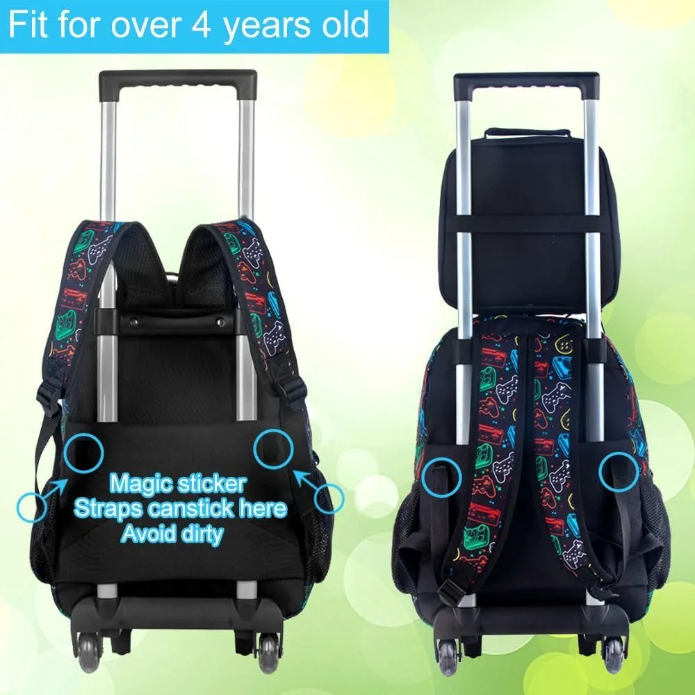 3PCS Rolling Backpack for Girls and Boys， Kids Unicorn Dinosaur Wheeled Bookbag