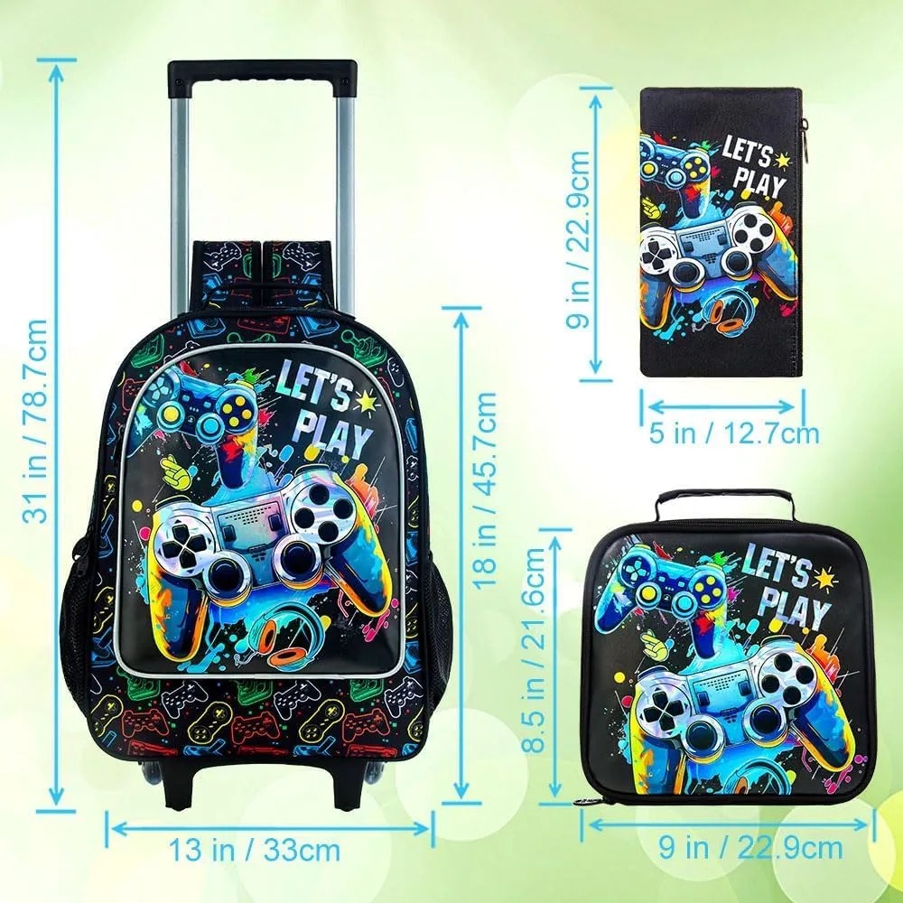 3PCS Rolling Backpack for Girls and Boys， Kids Unicorn Dinosaur Wheeled Bookbag