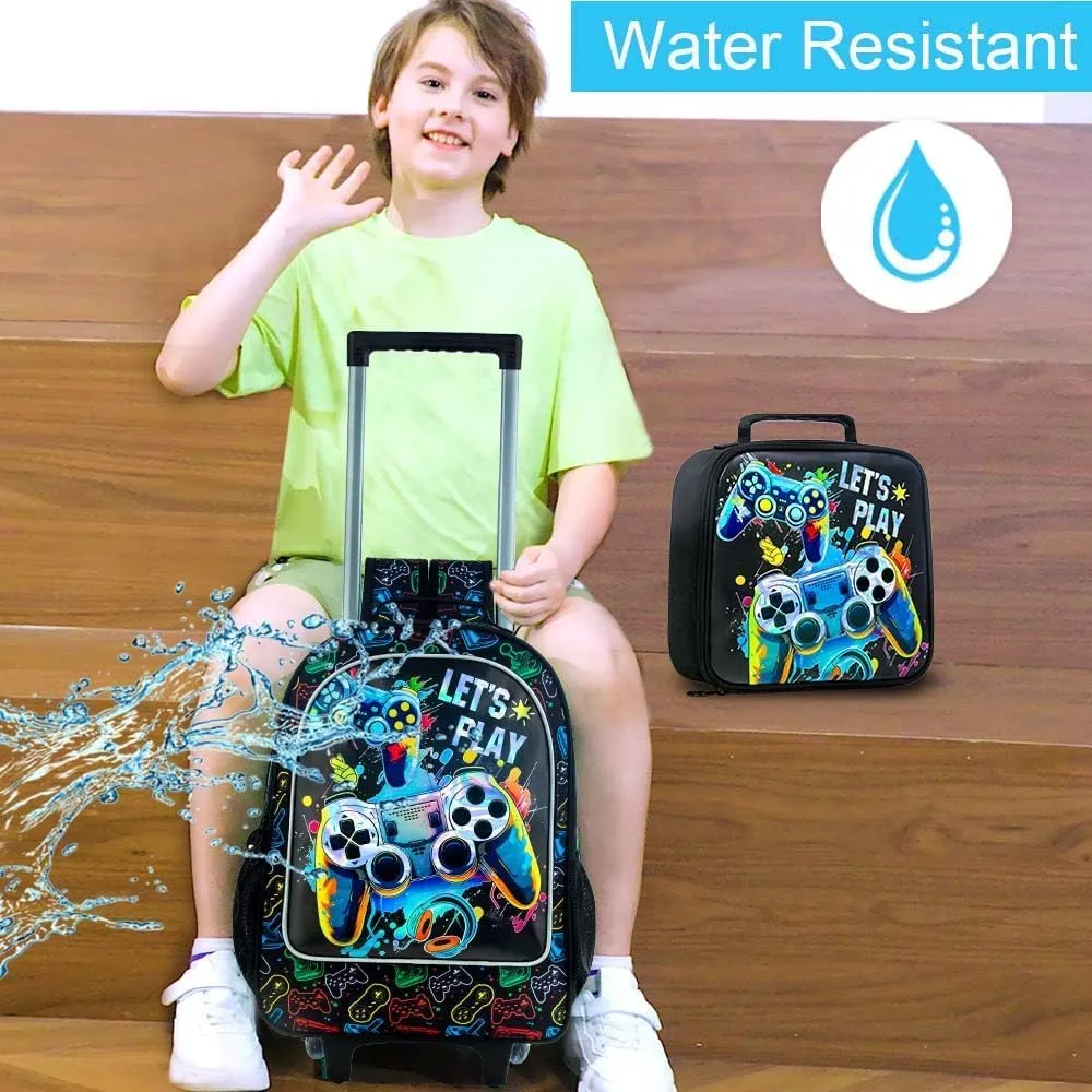 3PCS Rolling Backpack for Girls and Boys， Kids Unicorn Dinosaur Wheeled Bookbag