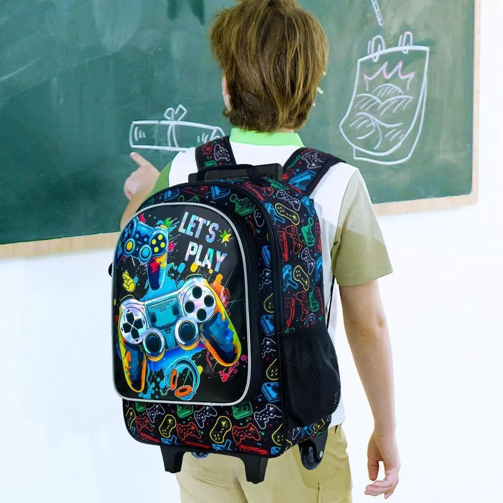 3PCS Rolling Backpack for Girls and Boys， Kids Unicorn Dinosaur Wheeled Bookbag