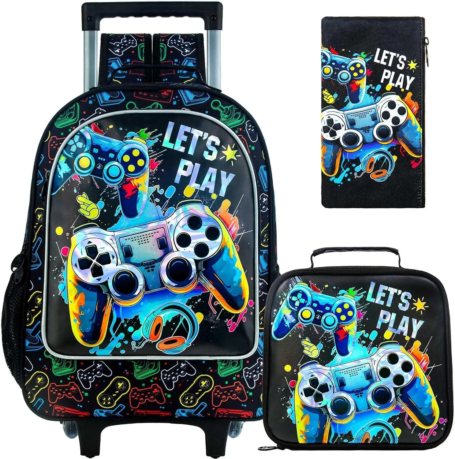 3PCS Rolling Backpack for Girls and Boys， Kids Unicorn Dinosaur Wheeled Bookbag