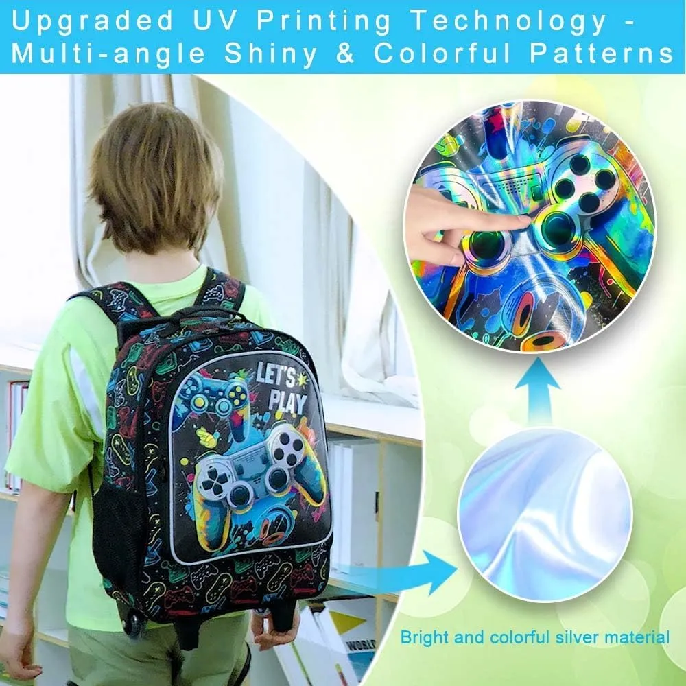3PCS Rolling Backpack for Girls and Boys， Kids Unicorn Dinosaur Wheeled Bookbag