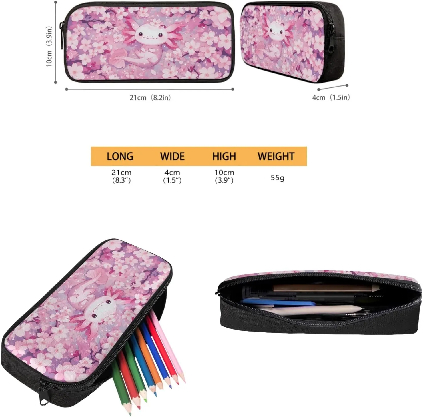 4 Pcs School Backpack for School Girls Boys 9-10 Bookbag with Insulated Lunch Box Pencil Case Water Bottle Sleeve Cherry Axolotl Travel Daypack