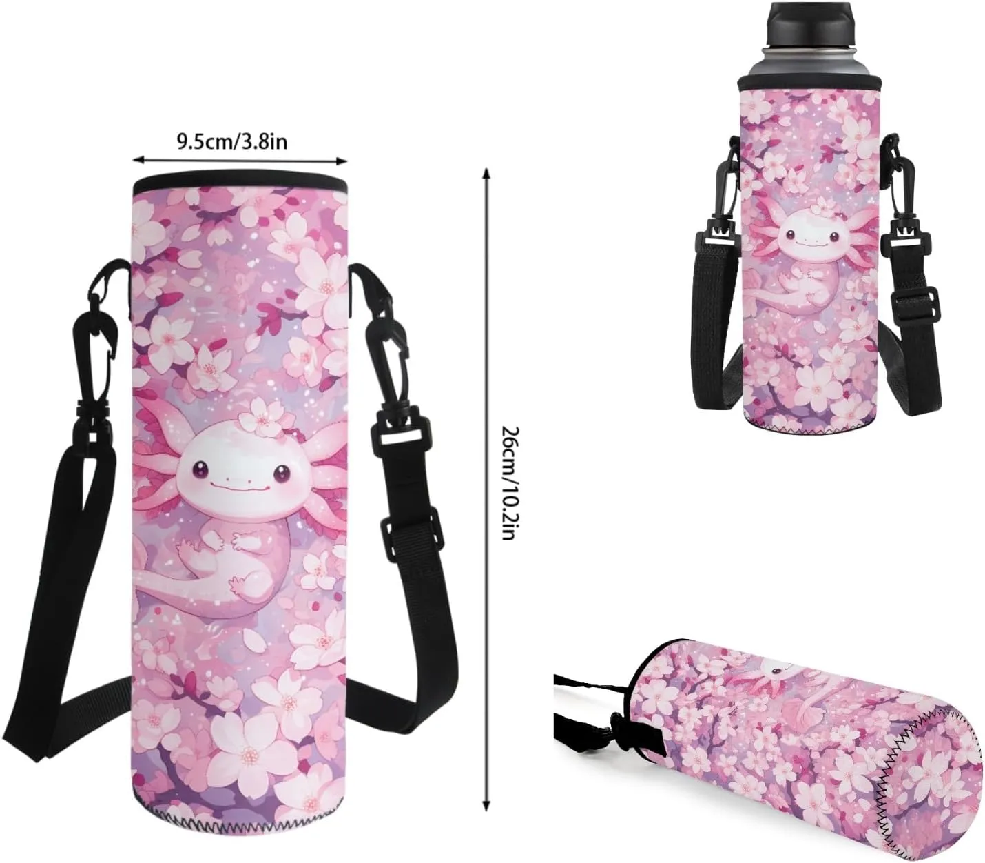 4 Pcs School Backpack for School Girls Boys 9-10 Bookbag with Insulated Lunch Box Pencil Case Water Bottle Sleeve Cherry Axolotl Travel Daypack