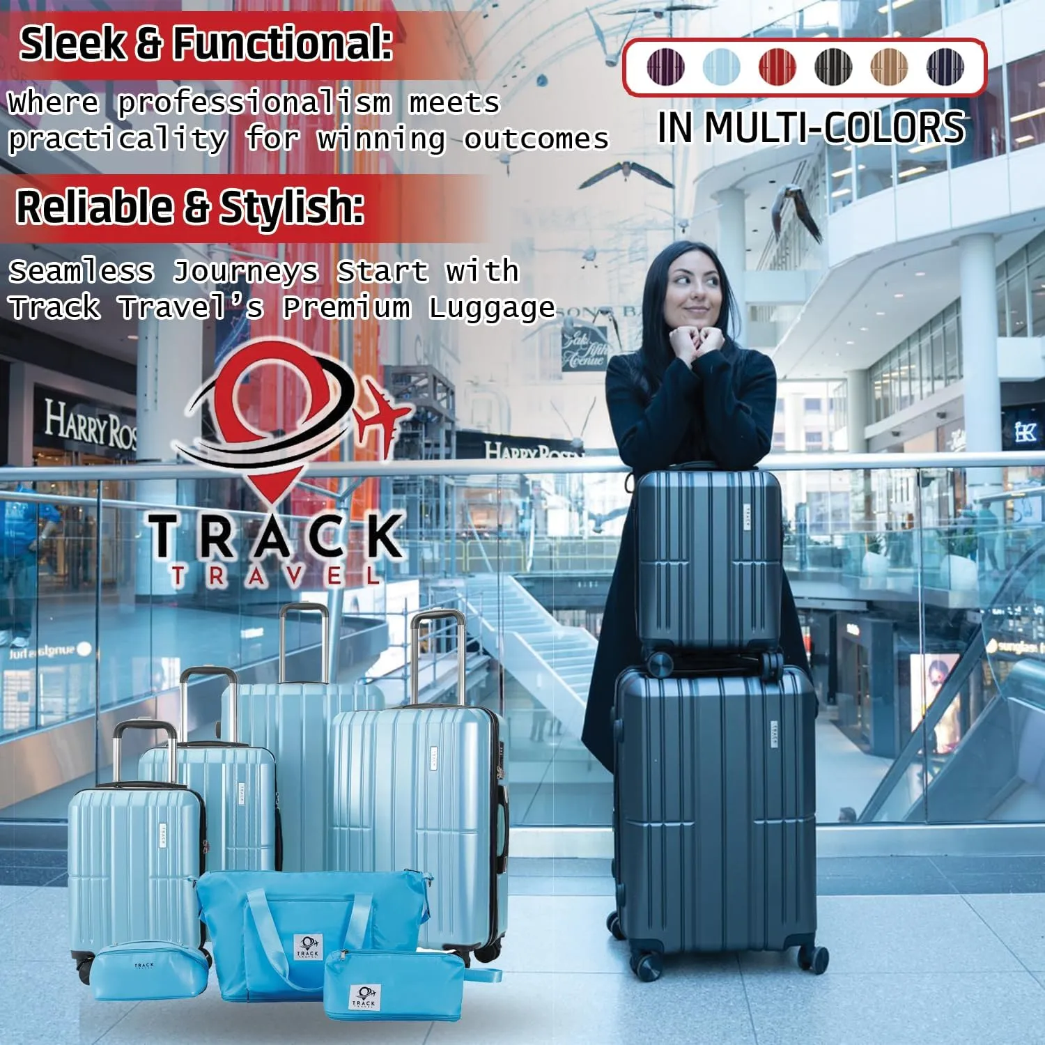 4 Piece Luggage Set ABS PC Expandable Hardshell TSA Lock Aluminum Trolley Spinner Wheels (Sky Blue, 6 Piece Set)