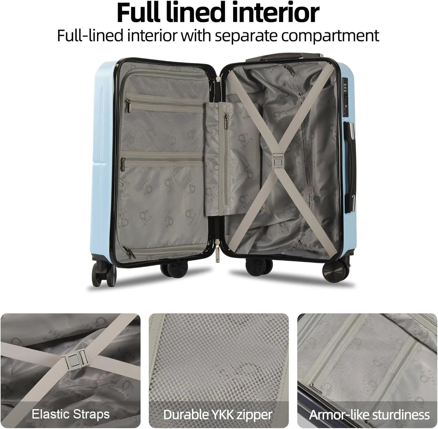 4 Piece Luggage Set ABS PC Expandable Hardshell TSA Lock Aluminum Trolley Spinner Wheels (Sky Blue, 6 Piece Set)
