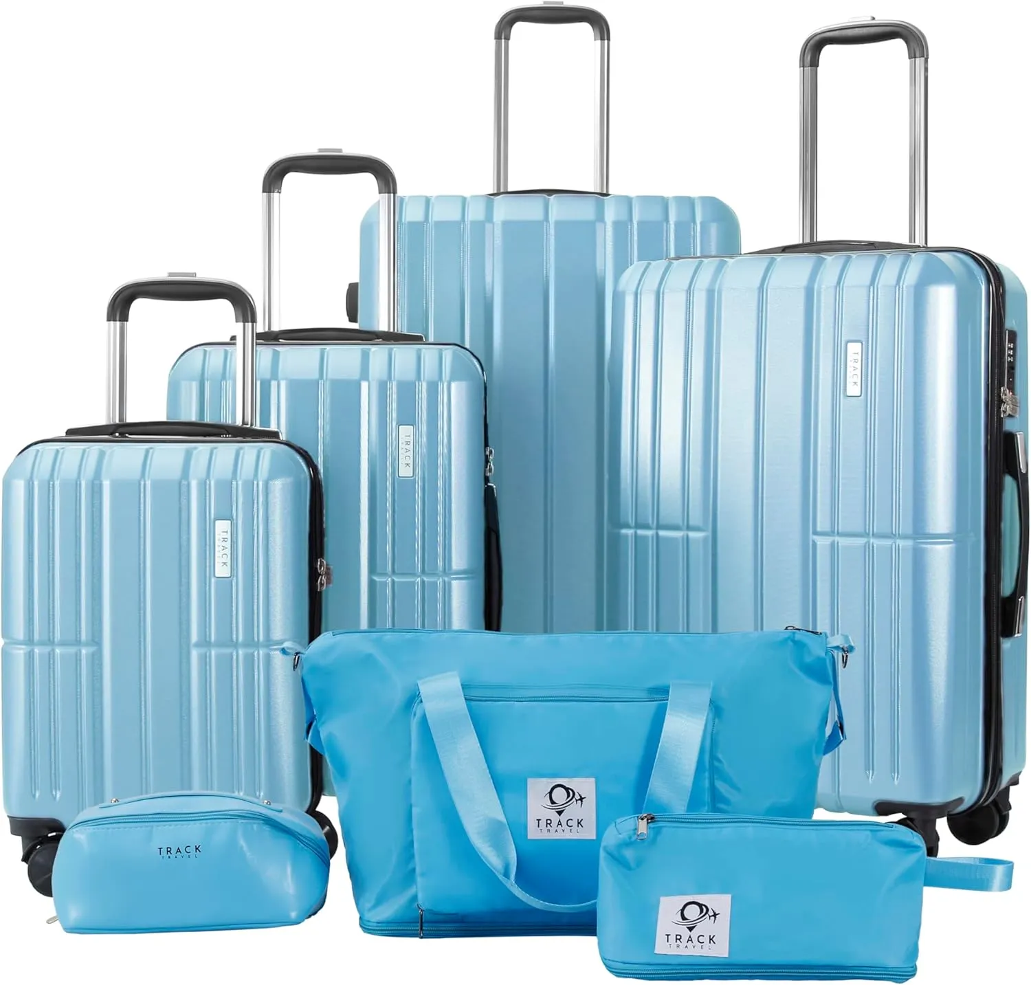 4 Piece Luggage Set ABS PC Expandable Hardshell TSA Lock Aluminum Trolley Spinner Wheels (Sky Blue, 6 Piece Set)