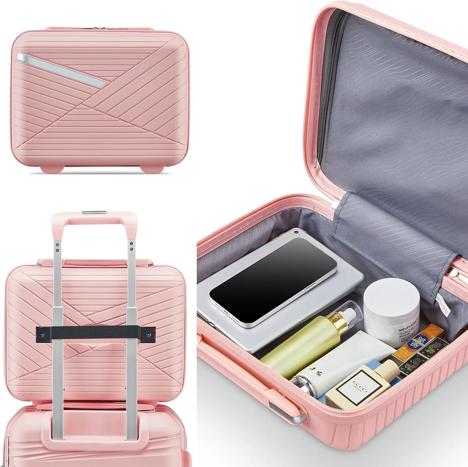 4-Piece Luggage Set, Lightweight Expandable Carry-On Set, TSA Lock, Soundproof Wheel, Aluminium Alloy Tie Rod, PP Material (09 Pink)