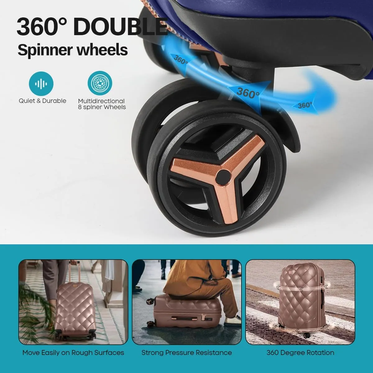 4 Piece Luggage Set,Lightweight Carry on Luggage,Carry on Suitcase,Polycarbonate Expandable Hard Case Luggage with Wheels,Travel Pro Carry-On Luggage,TSA LOCK,NAVY
