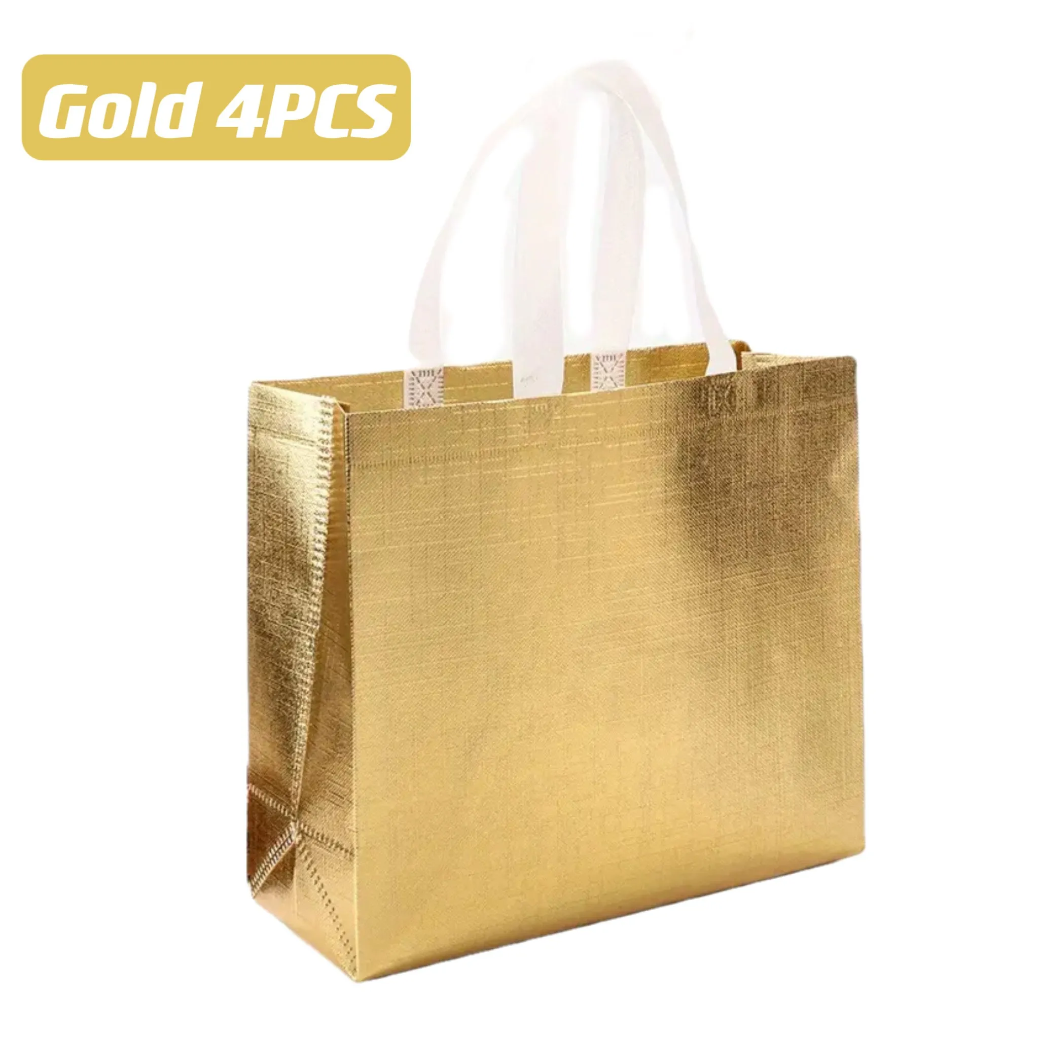 4pcs Gift Bags, Large Glitter Reusable Shopping Bag With Handle, Trendy Tote Bag For Birthday Party, Valentines, Mother's Day & Christmas