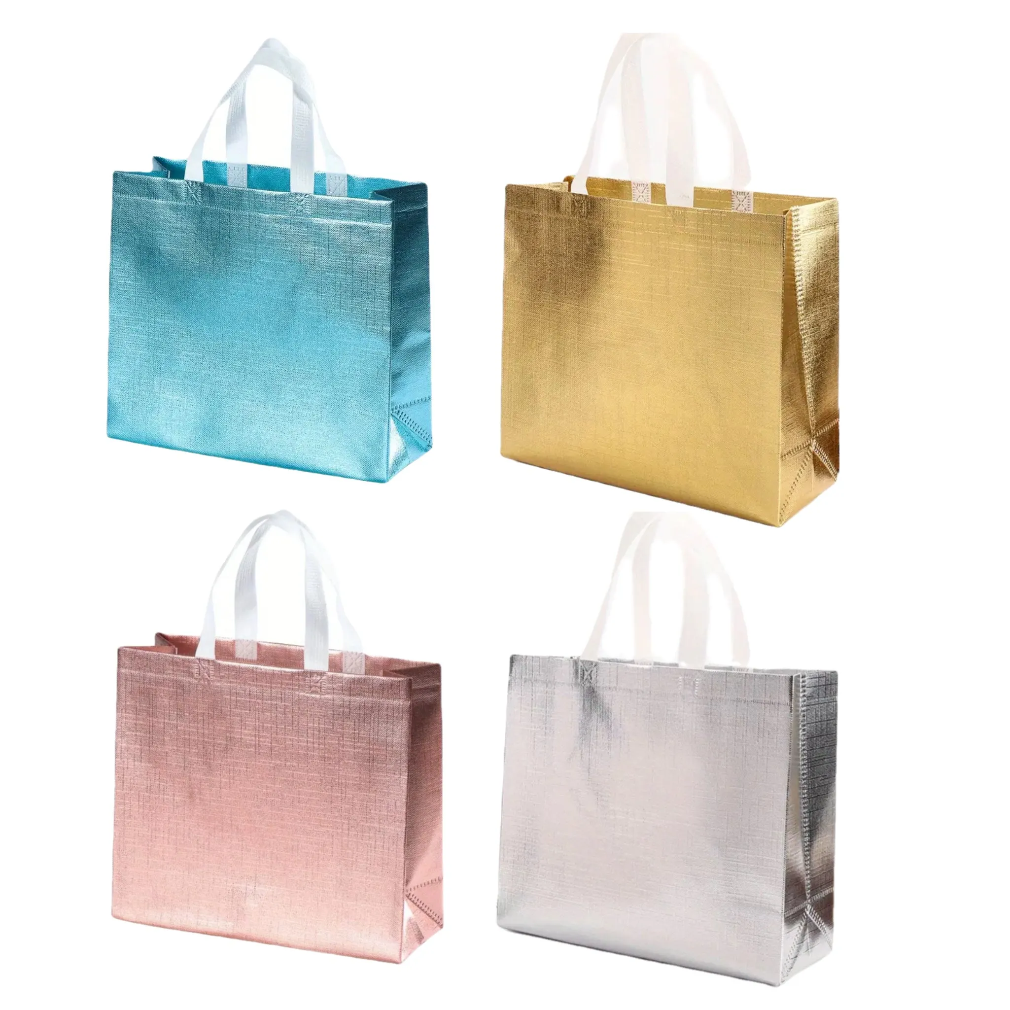 4pcs Gift Bags, Large Glitter Reusable Shopping Bag With Handle, Trendy Tote Bag For Birthday Party, Valentines, Mother's Day & Christmas