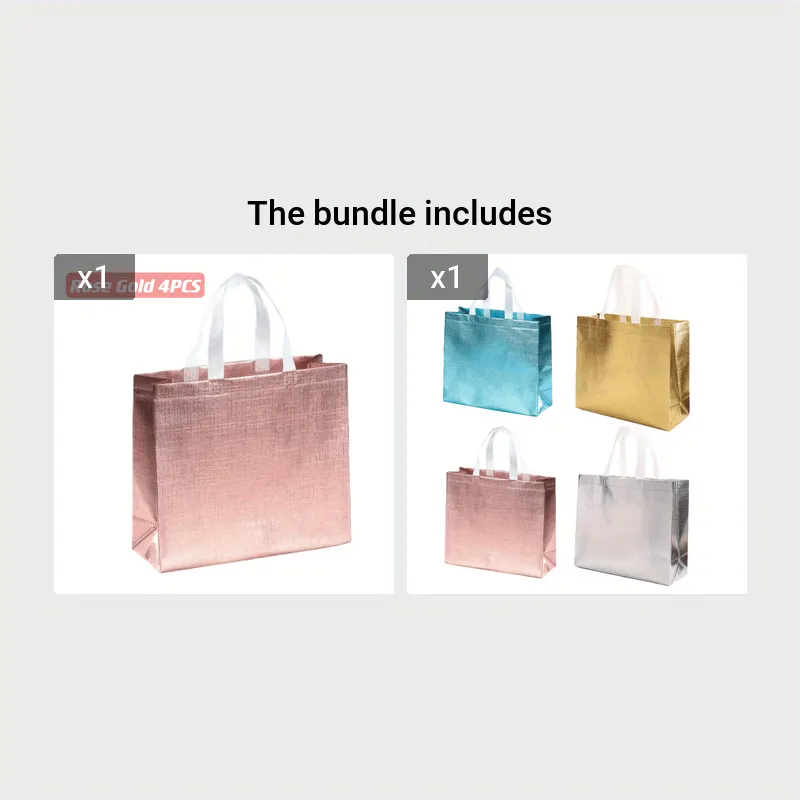 4pcs Gift Bags, Large Glitter Reusable Shopping Bag With Handle, Trendy Tote Bag For Birthday Party, Valentines, Mother's Day & Christmas