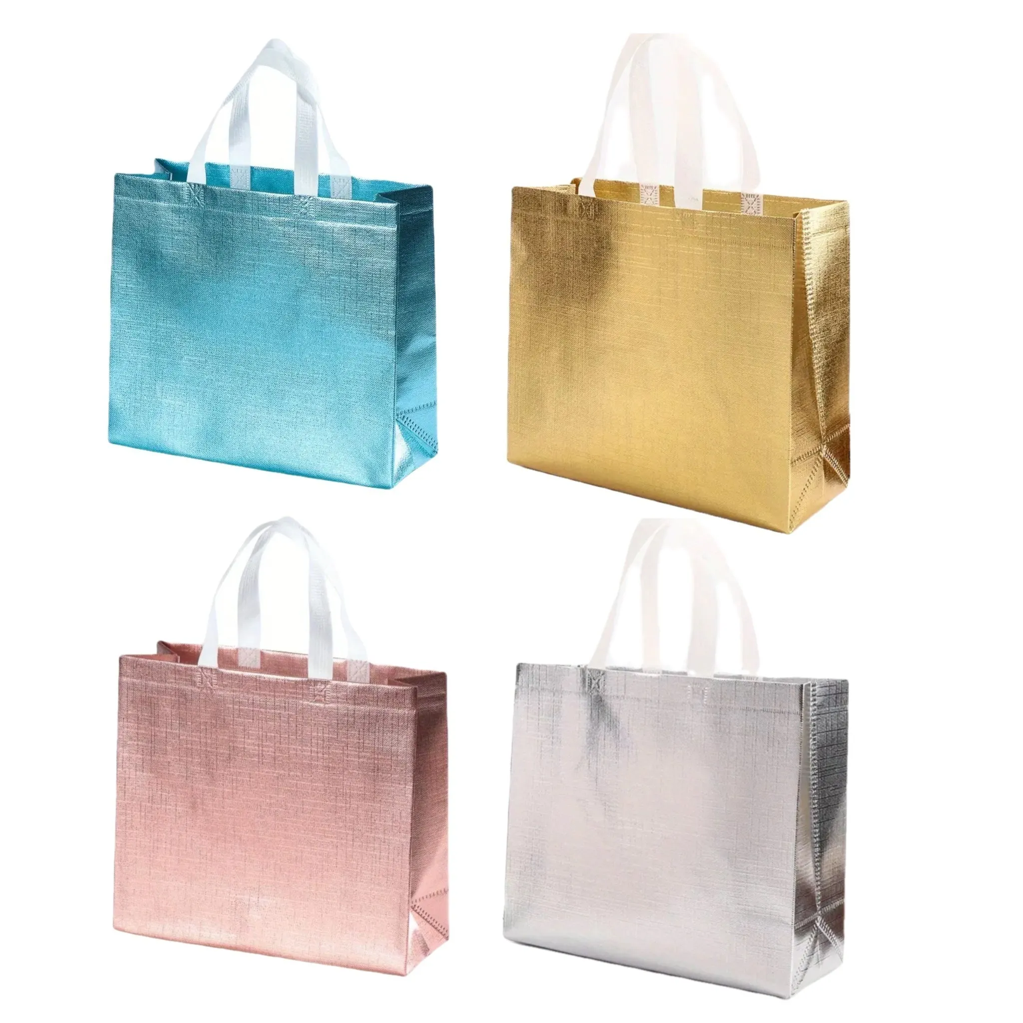 4pcs Gift Bags, Large Glitter Reusable Shopping Bag With Handle, Trendy Tote Bag For Birthday Party, Valentines, Mother's Day & Christmas