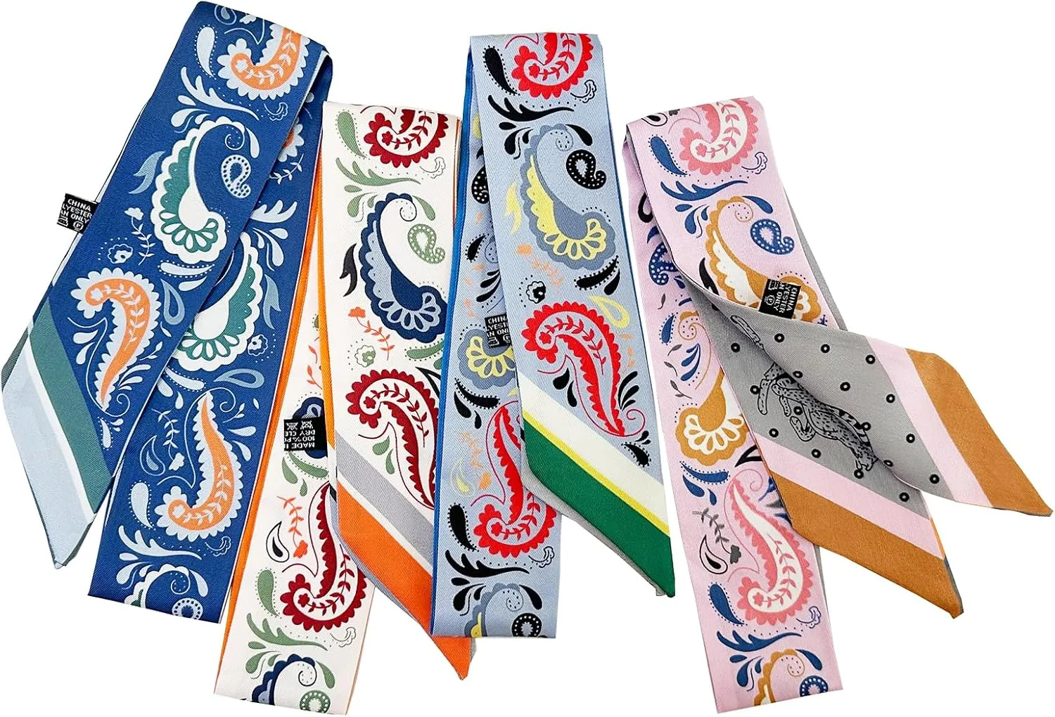 4pcs Purse Scarf For Handbags Silk Head Scarf For Hair Fashion Skinny Scarf For Women Long Neckerchief