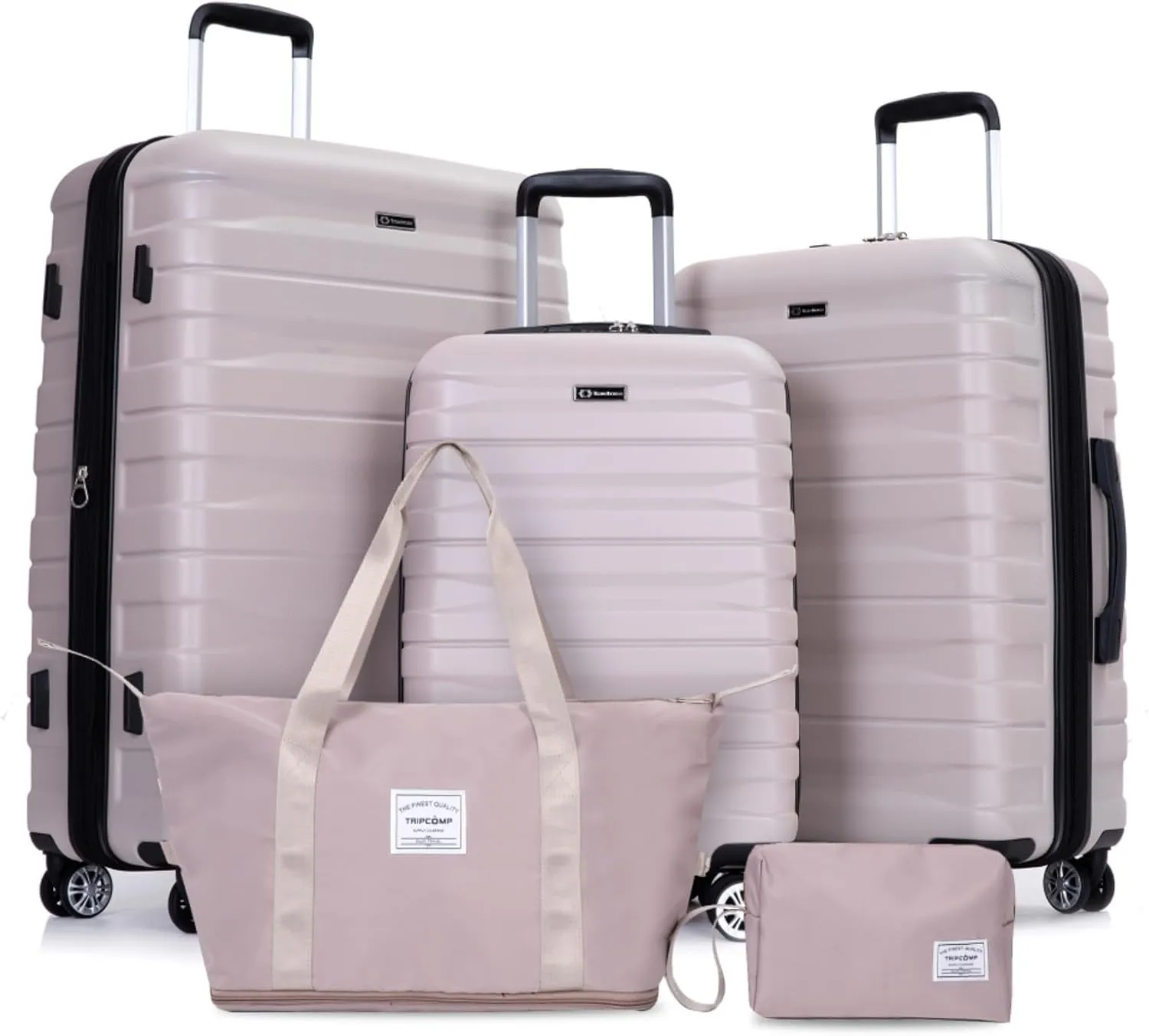 5-Piece Expandable PC Luggage Set - Lightweight Hardshell Suitcases with Lock & 360° Spinner Wheels - Carry-On   Checked Bags for Men & Women (Sand   PC)