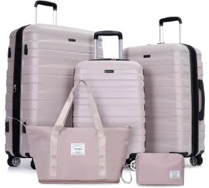 5-Piece Expandable PC Luggage Set - Lightweight Hardshell Suitcases with Lock & 360° Spinner Wheels - Carry-On   Checked Bags for Men & Women (Sand   PC)