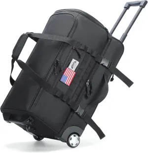 50L Rolling Duffle Bag with Wheels and Handle, Dual-Layer Tactical Wheeled Travel Duffel Bag, 21" TSA Underseat Carry On Bags for Travel with Shoe Compartment