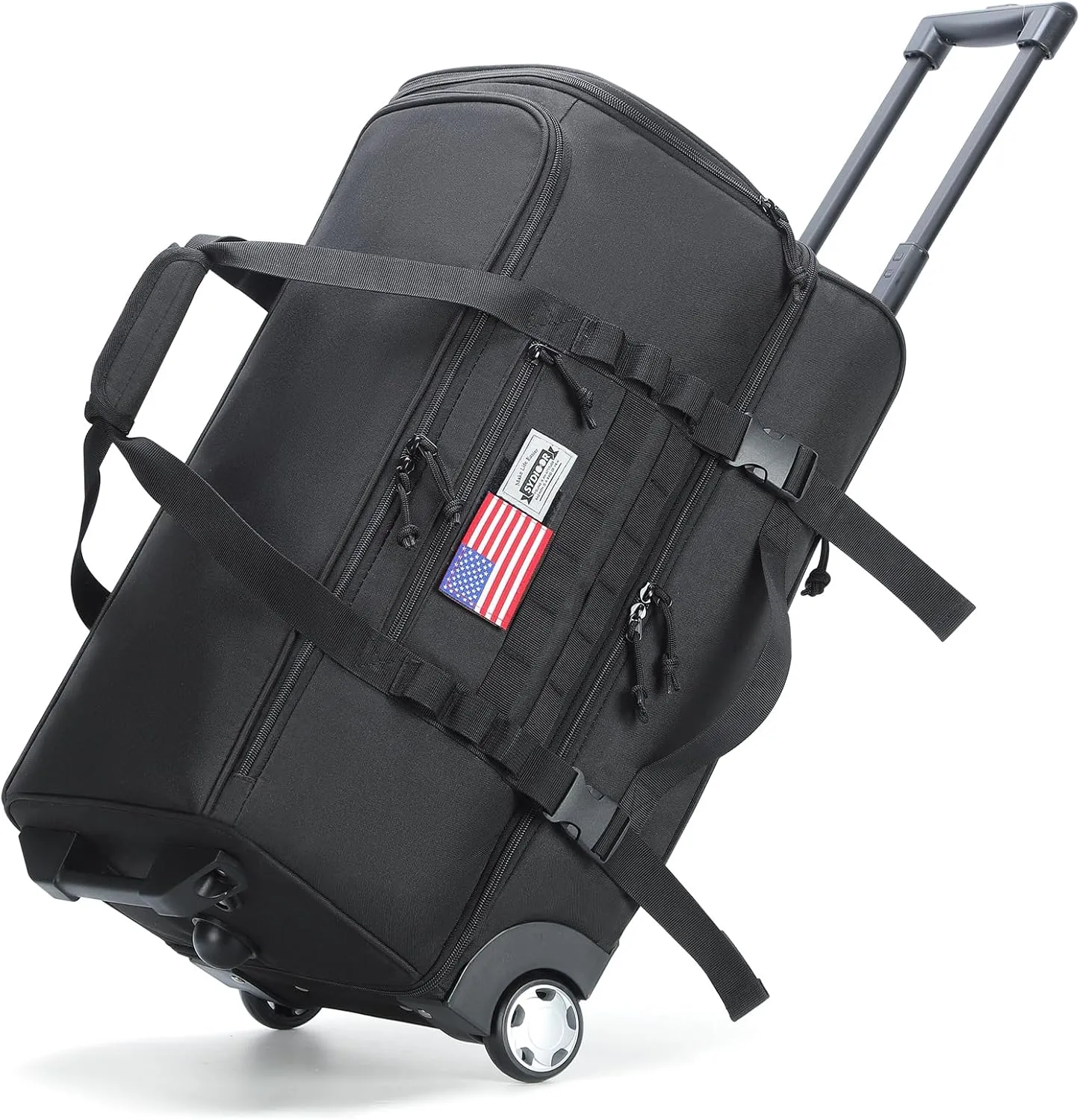 50L Rolling Duffle Bag with Wheels and Handle, Dual-Layer Tactical Wheeled Travel Duffel Bag, 21" TSA Underseat Carry On Bags for Travel with Shoe Compartment