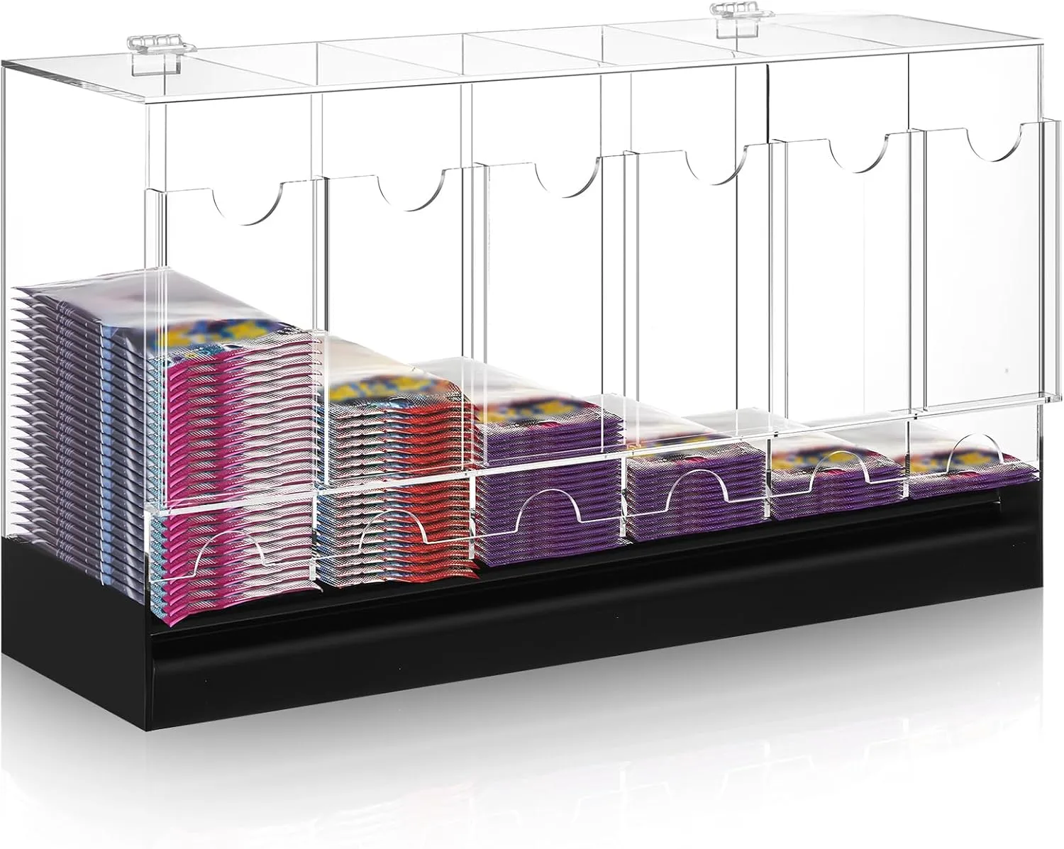 6 Slots Acrylic Booster Pack Dispenser with Black Base, Card Dispenser Storage and Organizer, for Trading Card, Booster Packs, Sports & More