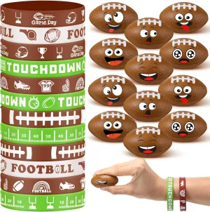 60 Pcs Football Party Favors, Sports Silicone Bracelets and Mini Face Stress Balls Party Favors for Sports Birthday Party Supplies Goodie Bags Team Gift