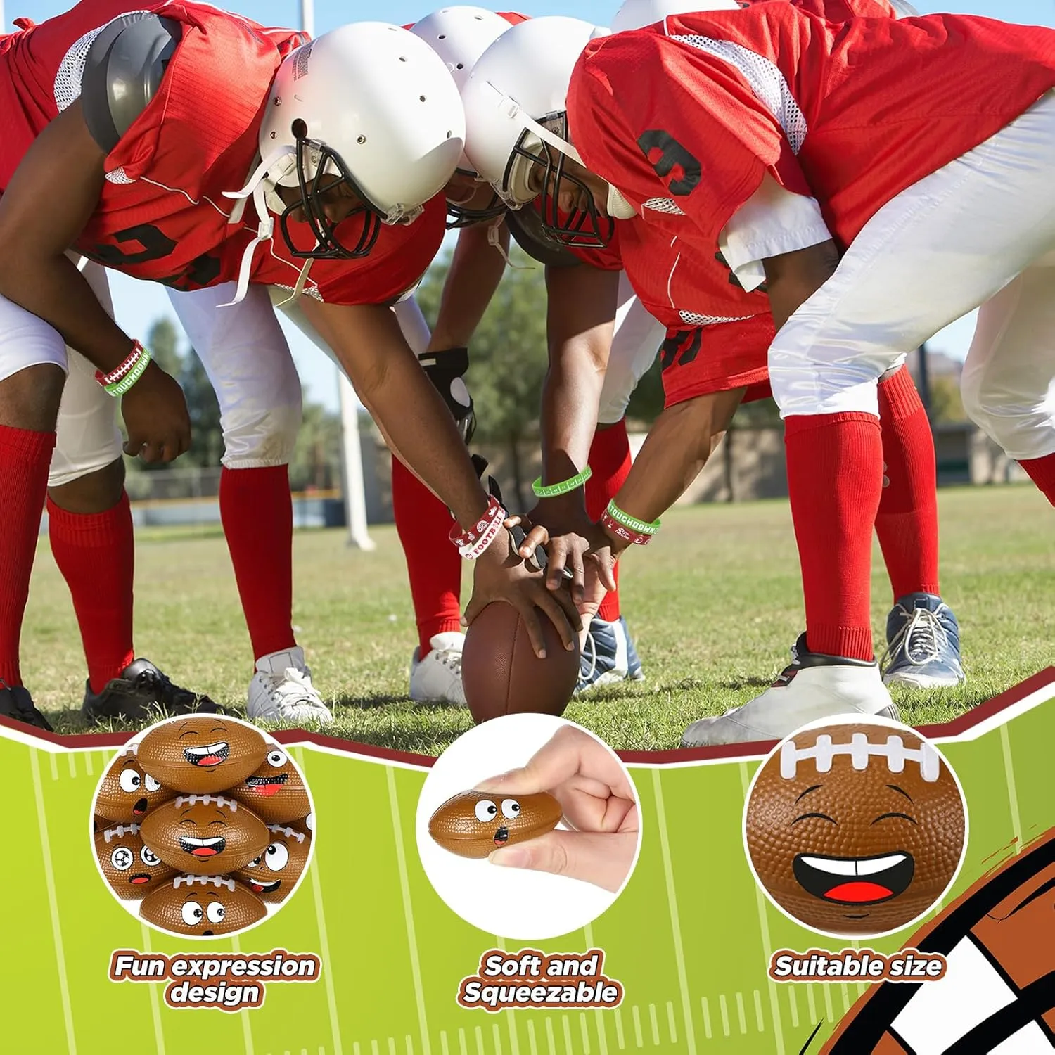 60 Pcs Football Party Favors, Sports Silicone Bracelets and Mini Face Stress Balls Party Favors for Sports Birthday Party Supplies Goodie Bags Team Gift