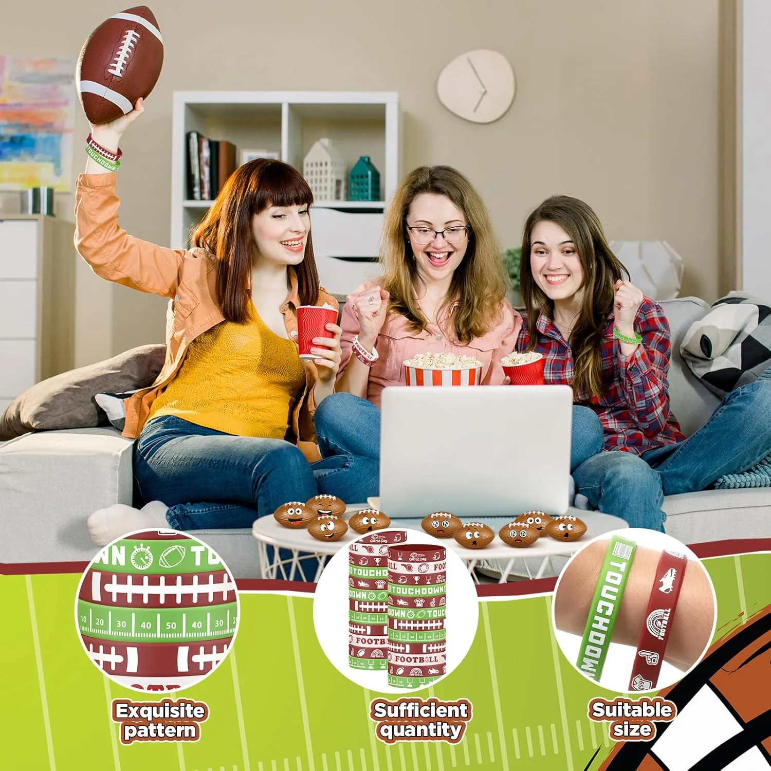 60 Pcs Football Party Favors, Sports Silicone Bracelets and Mini Face Stress Balls Party Favors for Sports Birthday Party Supplies Goodie Bags Team Gift