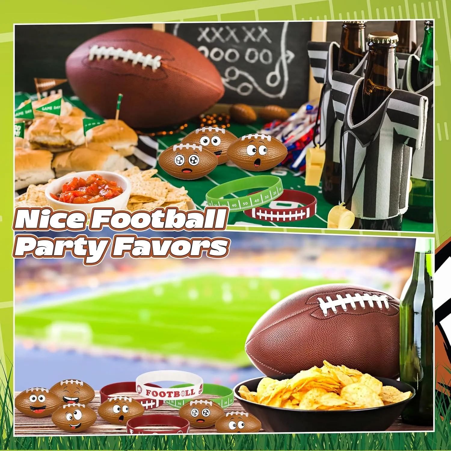 60 Pcs Football Party Favors, Sports Silicone Bracelets and Mini Face Stress Balls Party Favors for Sports Birthday Party Supplies Goodie Bags Team Gift