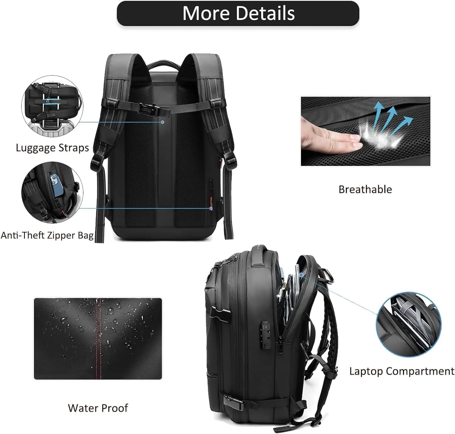 60L Expandable Vacuum Backpack Travel, Portable Waterproof and Anti-Theft Vacuum Sealed Storage Backpack (Grey)