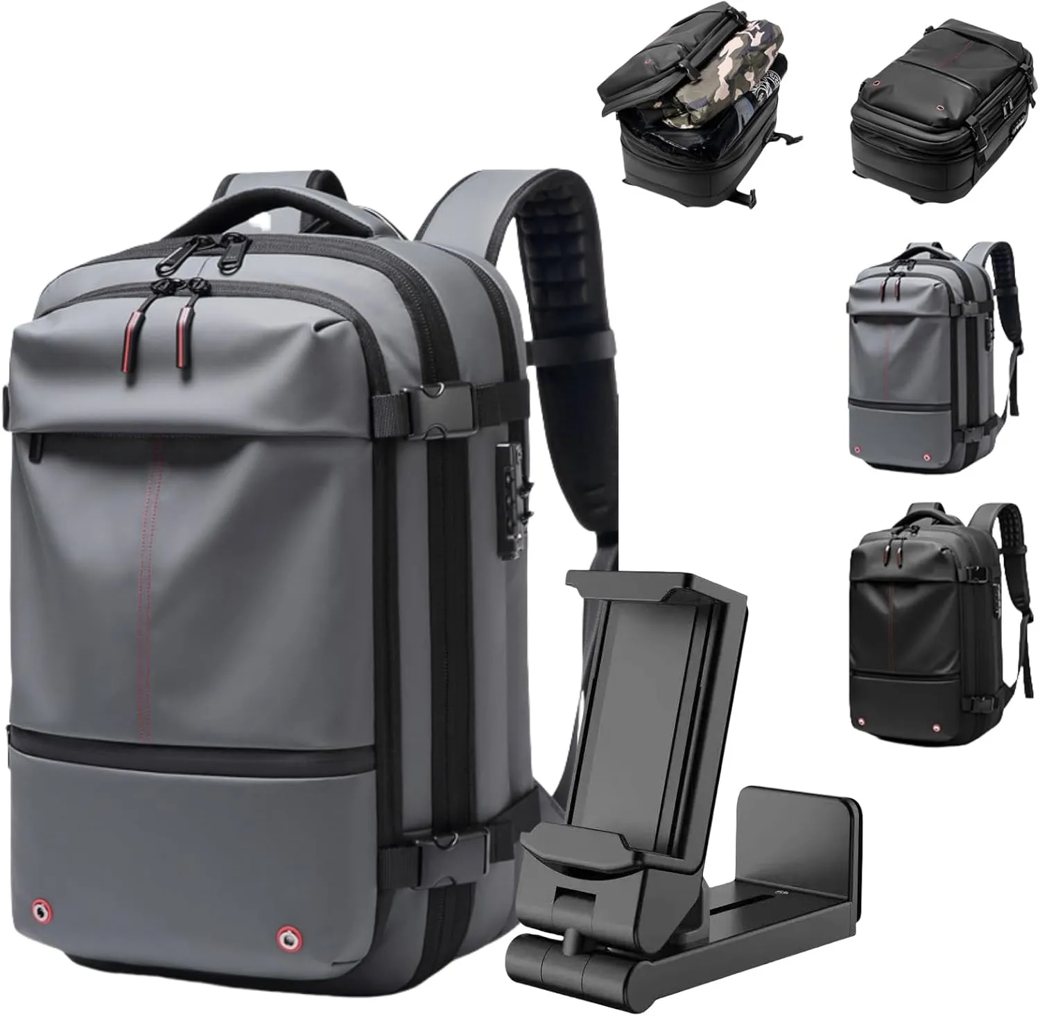 60L Expandable Vacuum Backpack Travel, Portable Waterproof and Anti-Theft Vacuum Sealed Storage Backpack (Grey)