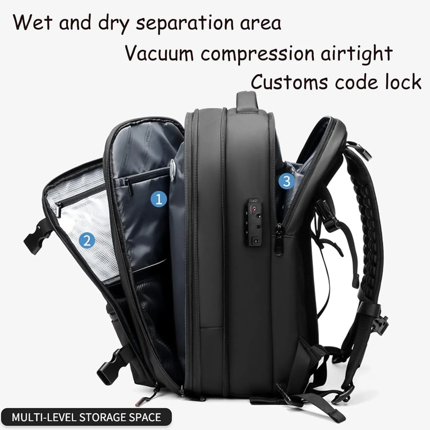 60L Expandable Vacuum Backpack Travel, Portable Waterproof and Anti-Theft Vacuum Sealed Storage Backpack (Grey)