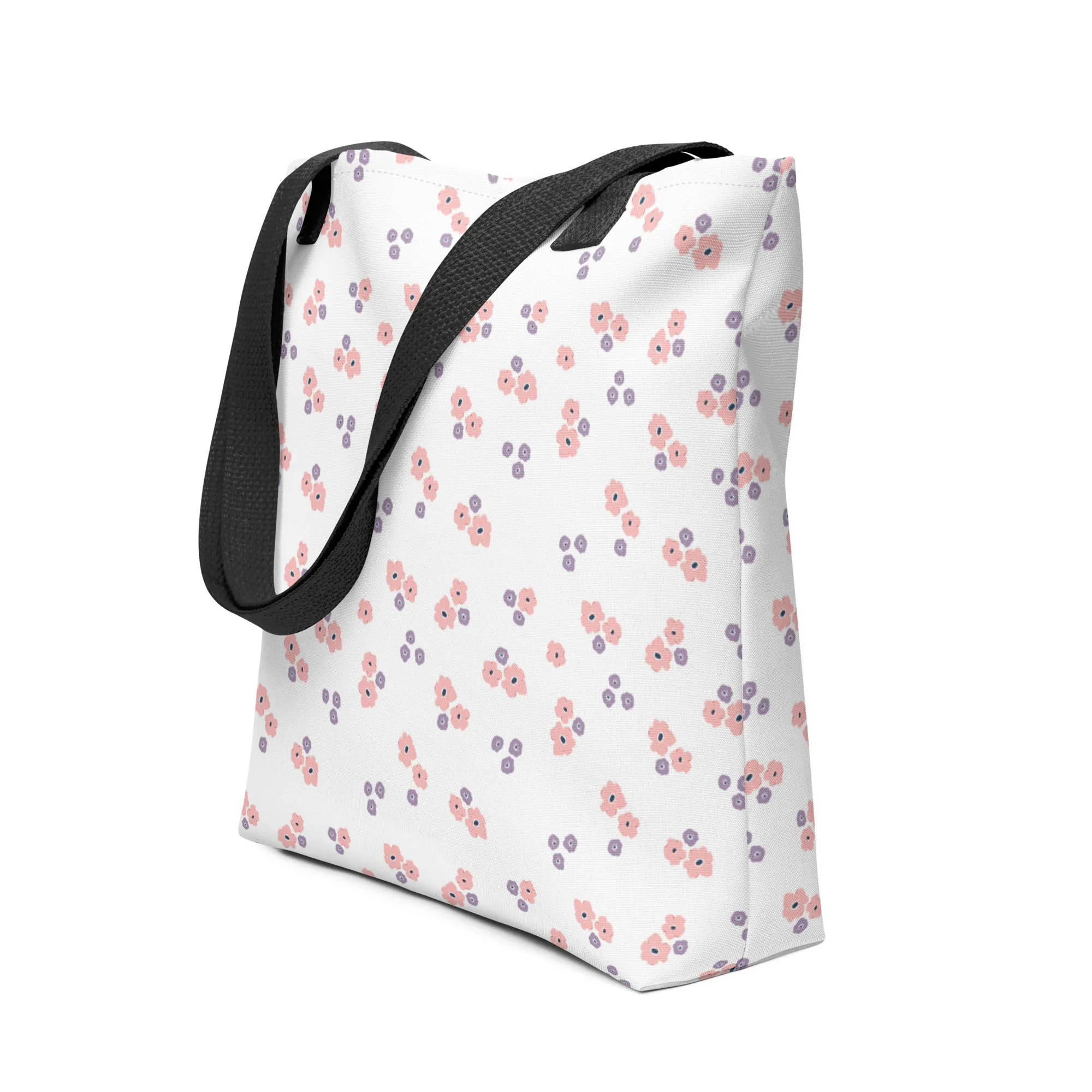 90s White & Pink Floral All Over Print Tote Bag
