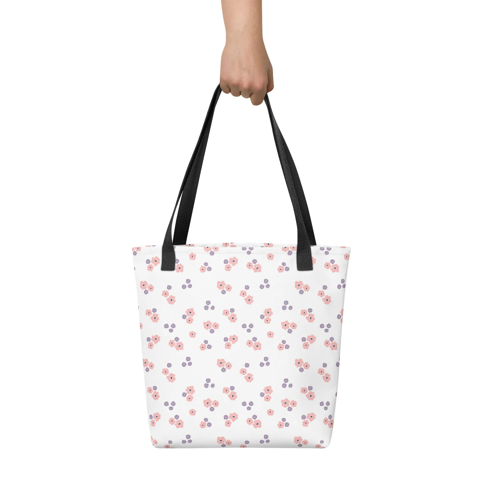90s White & Pink Floral All Over Print Tote Bag