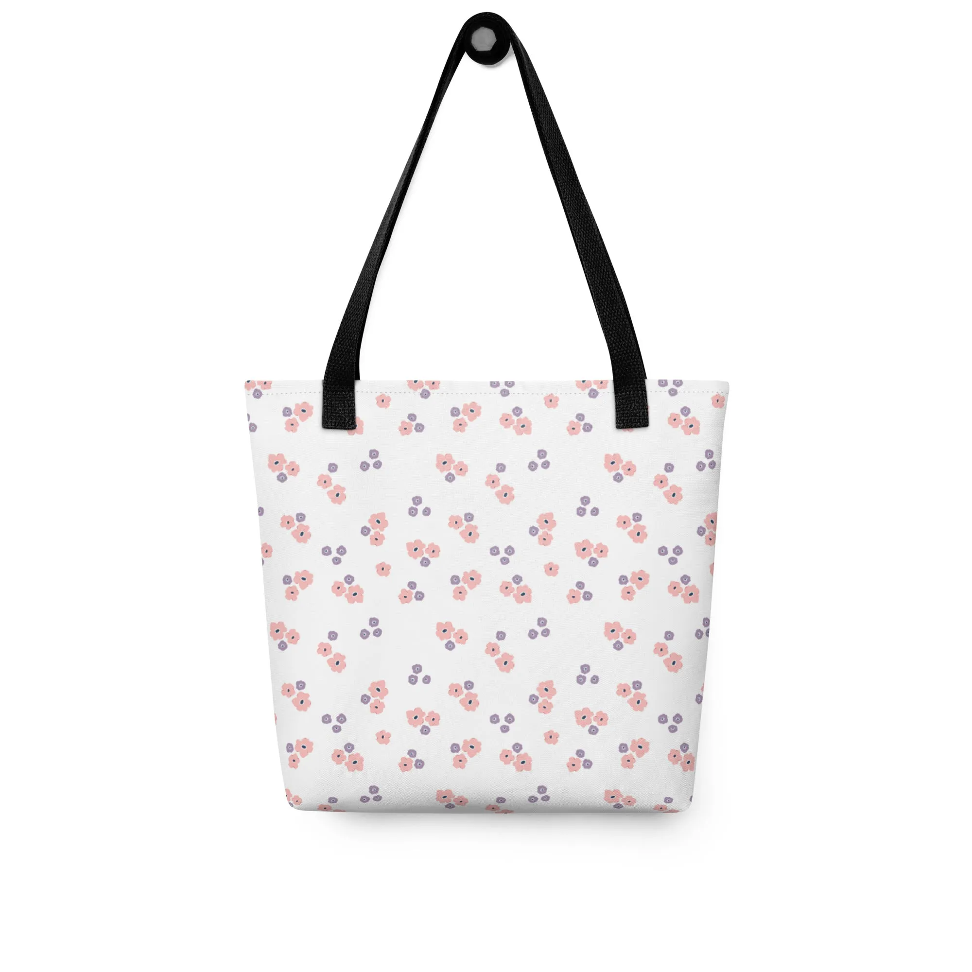 90s White & Pink Floral All Over Print Tote Bag