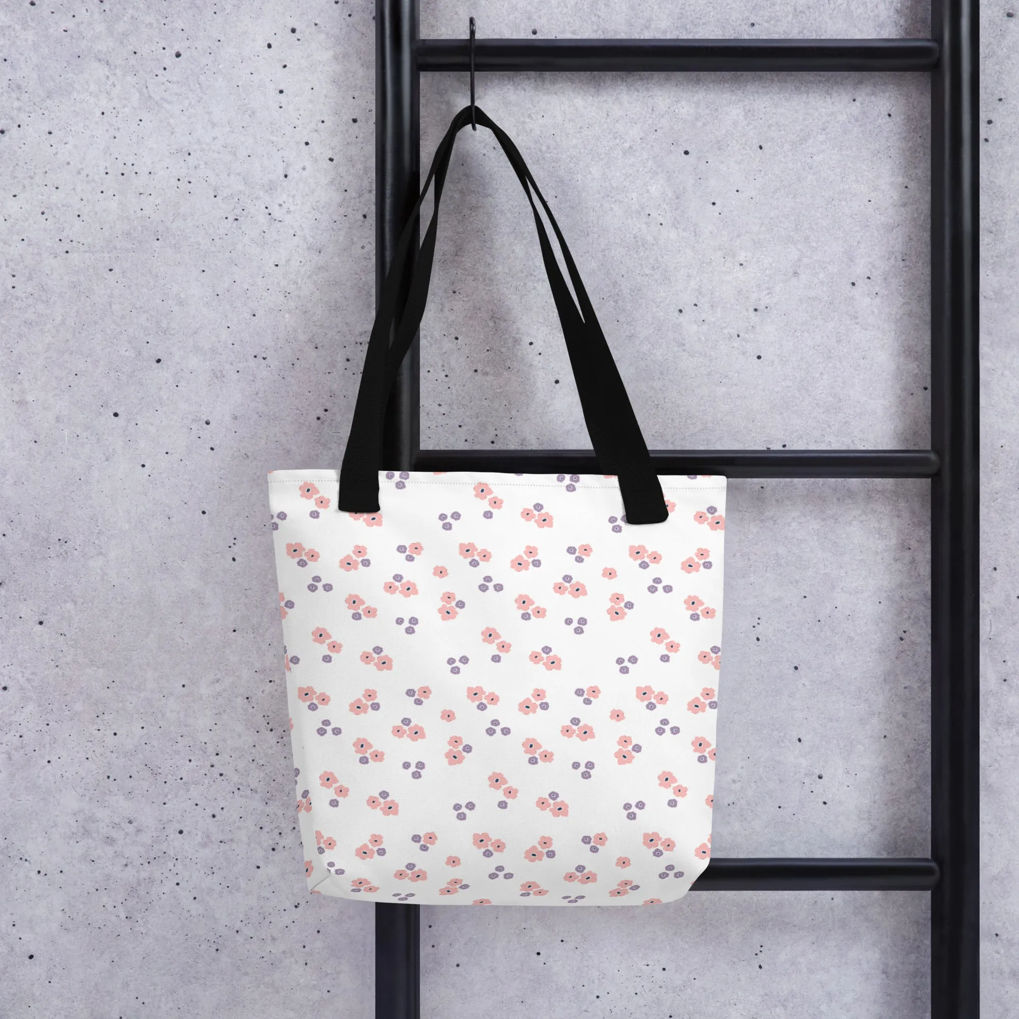 90s White & Pink Floral All Over Print Tote Bag