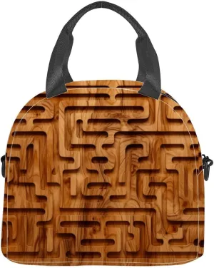 A detailed wooden maze is carved into a polished surface showcasing Insulated Adult Lunch Bag with Shoulder Strap for Women Lightweight Reusable Portable Freezable Lunch Tote Bag for Work Picnic