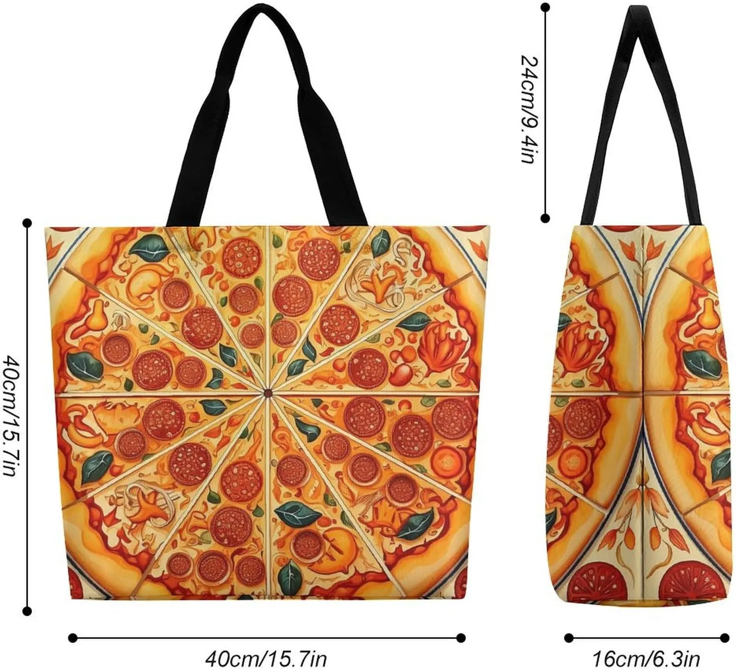 A Full Pizza Tote Bags, Reusable Grocery Bags, Large Shopping Bag, Shoulder Bag for Women