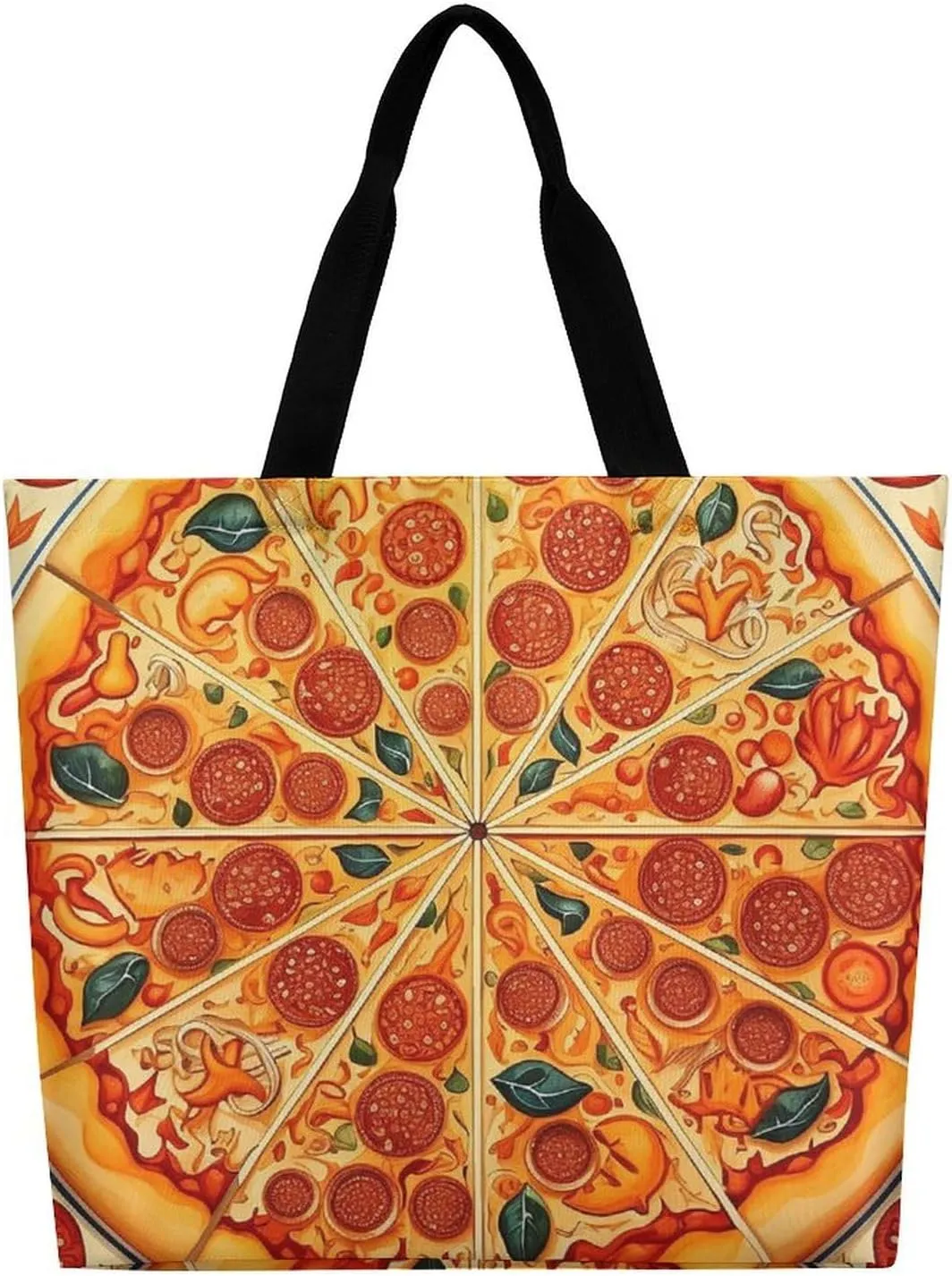 A Full Pizza Tote Bags, Reusable Grocery Bags, Large Shopping Bag, Shoulder Bag for Women